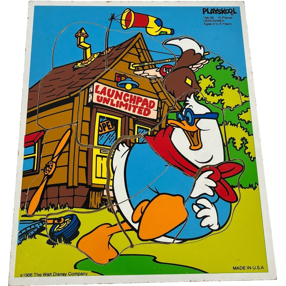 Vintage 1986 Playskool Disney DuckTales Wood Tray Puzzle Geronimo Doofus 194-09